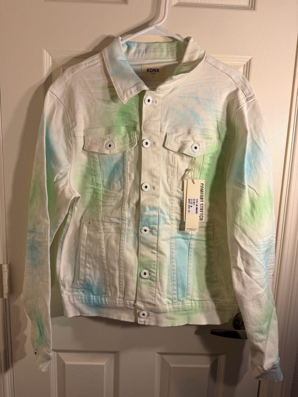 KDNK White Tie Dye Denim Jacket Unisex Medium NWT